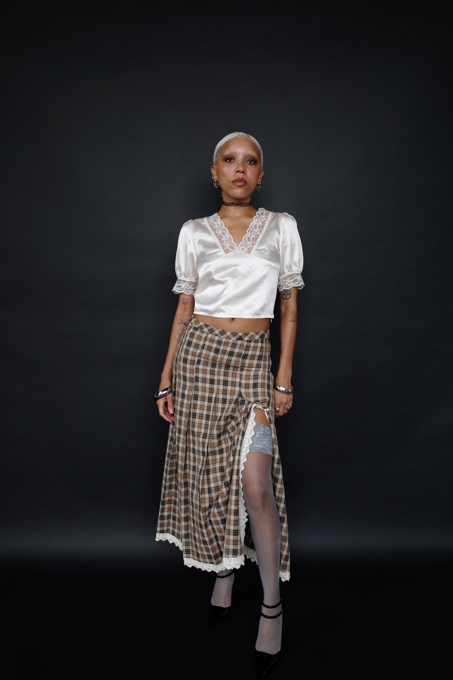 Plaid Slit Skirt