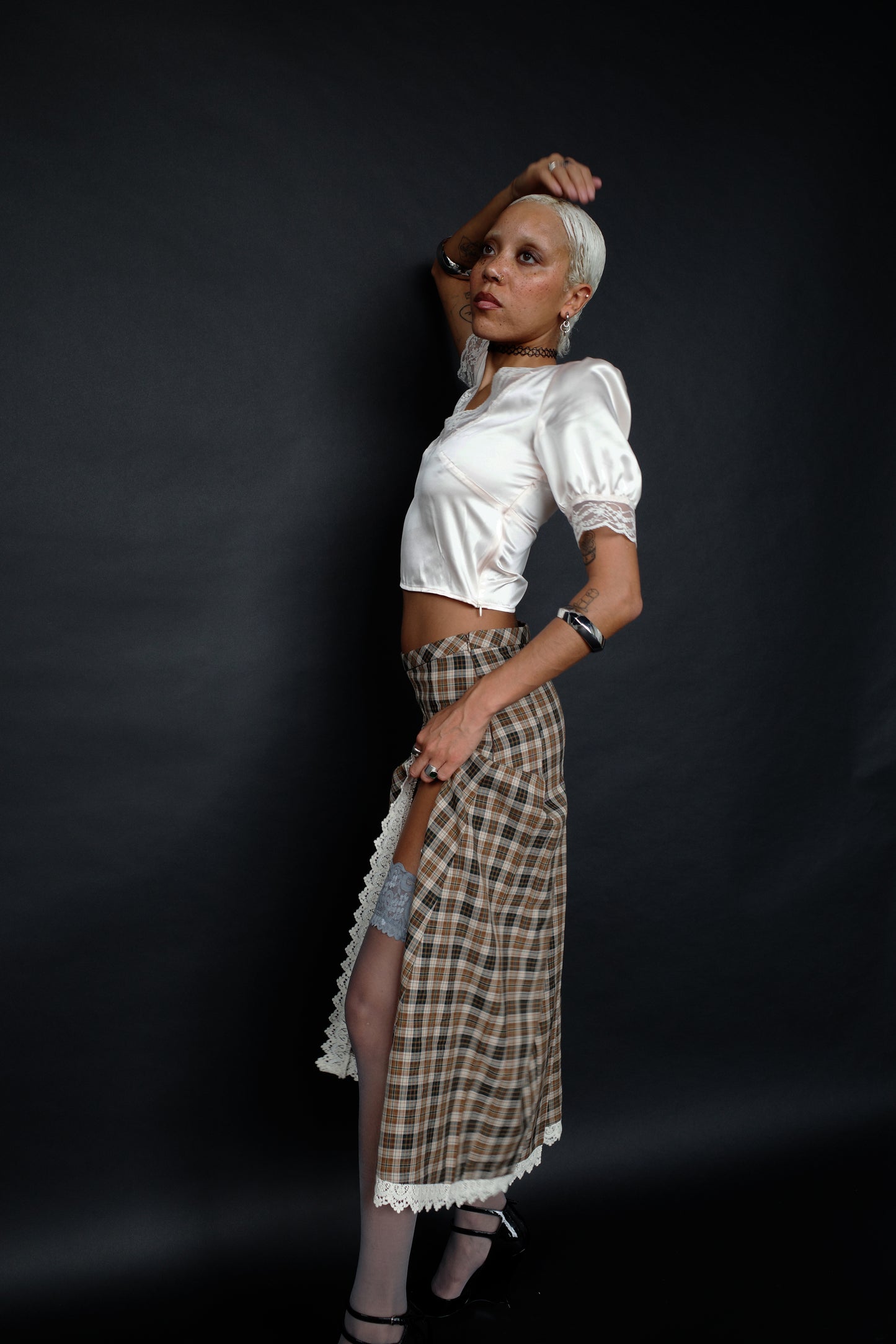 Plaid Slit Skirt